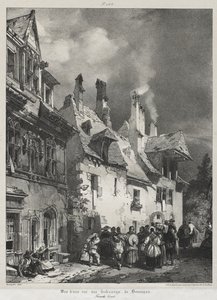 古代フランス、フランシュ コンテの絵のようにロマンチックな旅: ブザンソン郊外の通りの眺め 作： Richard Parkes Bonington