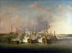 七年戦争（1756-1763）：7月1日のモロ城（キューバ）爆撃 作： Richard Paton