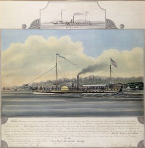 ハドソン川の蒸気船「クレルモン」、1858年（キャンバスにマウントされた紙にトイレ） 作： Richard Varick De Witt