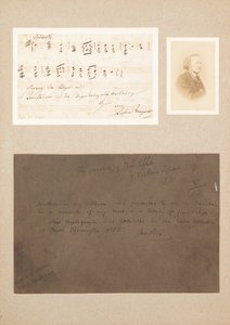 ワーグナーのカルテ・デ・ビジット写真と出所のメモを載せたサイン入りの音楽の引用 作： Richard Wagner