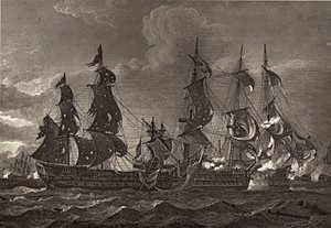 サンニコラスとサンジョセフに搭乗するHMSキャプテン、ロバートサウジー（1774-1843）による「ネルソンの生涯」のイラスト、1813年に初公開 作： Richard Westall
