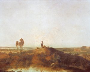 丘の上に人物がいるプール 作： Richard Wilson