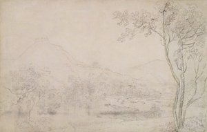 Castell Dinas Bran、ウェールズ（紙にグラファイトと黒チョーク） 作： Richard Wilson