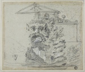 「Il Mascherone」、ボルゲーゼ公園の敷地内にあるロカイユの噴水、1754 年頃 作： Richard Wilson