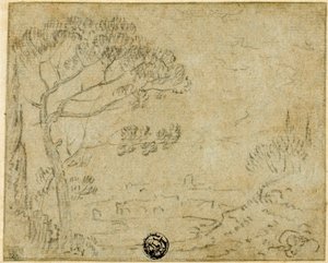 前景に傘松のあるイタリアの風景 作： Richard Wilson