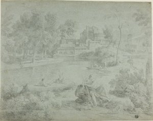 入浴者のいるイタリア風の風景 作： Richard Wilson