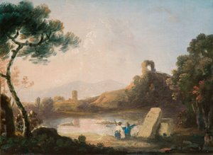 石棺とアヴェルヌス湖（油彩・キャンバス） 作： Richard Wilson