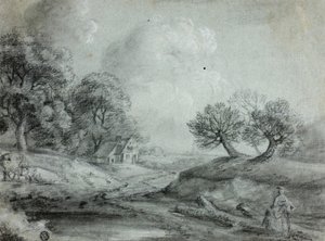 風景, ∥で∥, 女, そして, 牛, (reto); 風景のスケッチ (裏面) 作： Richard Wilson