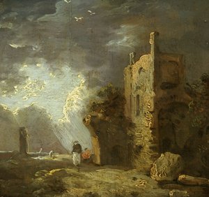 フィギュアのある廃墟の塔、1770〜79年頃（キャンバスに油彩） 作： Richard Wilson