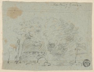 橋の近くの樹木のスケッチ（レクト）；建物のスケッチ（裏面） 作： Richard Wilson