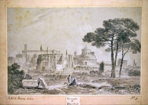 バッカスの神殿（鉛筆とウォッシュ・オン・ペーパー） 作： Richard Wilson