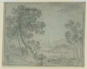 イタリアで見る (紙に黒チョーク) 作： Richard Wilson