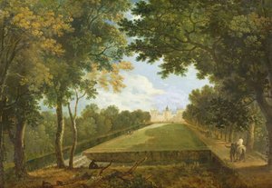 ウィルトン・ハウス、古い入り口を示す東の景色（キャンバスに油彩） 作： Richard Wilson