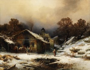農家と雪に覆われた風景 作： Richard Zimmermann