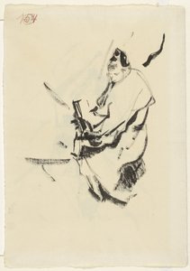 本を持って枕に横たわる女性 作： Rik Wouters