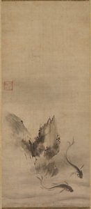 魚と岩、魚と海藻、16世紀。 作： Rinkyo