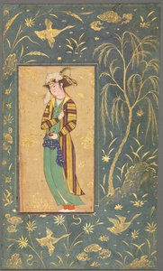 ザクロを持つ若者、1ページの原稿からのイラスト、c.1600-1650。