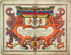 西暦MDLXXXVIII年、英国におけるイスパノルムの遠征の正確な記述」のタイトルページ。 作： Robert (after) Adams