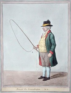 1810年にハンナ・ハンフリー社から出版されたJames Gillray（1756-1815）の手によるBilly the Gamekeeper（手彩色の彫刻）。 作： Robert (after) Frankland