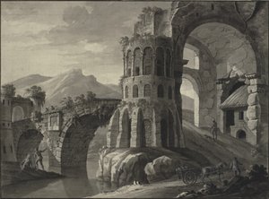 建築ファンタジー。 中世の塔が並ぶ古い橋の廃墟 作： Robert Adam