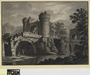 風景の中の台無しにされた橋の建築ファンタジー 作： Robert Adam