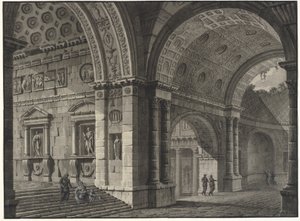 部分的に台無しにされた金庫室のある古代の建物のインテリアの建築ファンタジー 作： Robert Adam