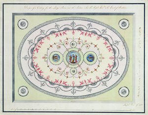 ヘッドフォートハウス、1772年、レディースルームの天井のデザイン（トイレットペーパー、グラファイト上のペンとインク） 作： Robert Adam