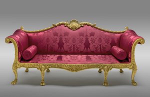 ダンダスソファ、1764年依頼、1765年製作（金箔を施した松とブナ、後にシルクの張り地を施したもの 作： Robert Adam