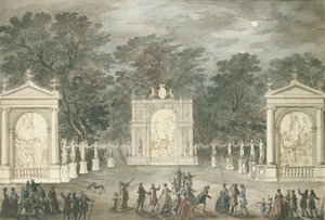 1783年6月4日、ジョージ3世の誕生日のバッキンガムハウスのイルミネーション（ペンとインクと紙のトイレ） 作： Robert Adam