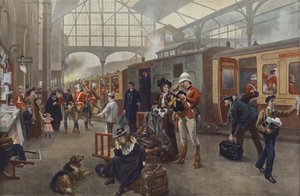 別れ！戦争に向けて出発する兵士。 作： Robert Alexander Hillingford