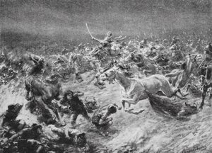 AD560年、アヌシルワンによる白フン族の討伐（リトグラフ） 作： Robert Ambrose Dudley
