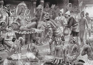 ペルシャからの使節を迎えるチャールキヤ朝のプリケシン2世（リトグラフ） 作： Robert Ambrose Dudley