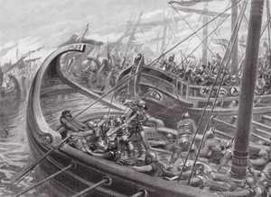 カルタゴを破るフォカイア艦隊（リトグラフ） 作： Robert Ambrose Dudley