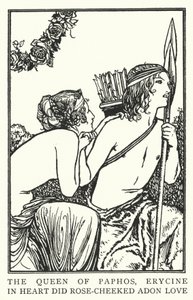 パフォスの女王エリシーヌは心の中でバラの頬をしたアドンを愛していた(リトグラフ) 作： Robert Anning Bell