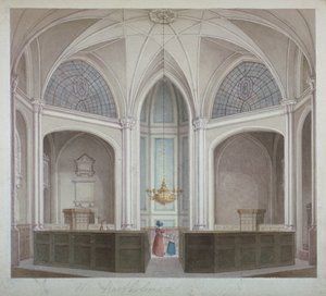 セント バーソロミュー ザ レス教会の内部、ロンドン市、1834 年。 作： Robert Blemmell Schnebbelie