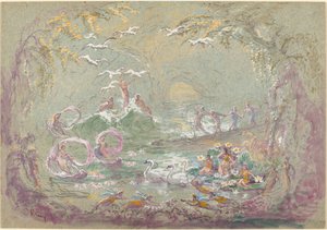 妖精と白鳥のいる湖の風景