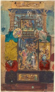 塗装パネル、布地、扇子からなる舞台セット 作： Robert Caney