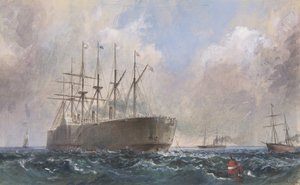 海上の電信ケーブル艦隊、1865、1865-66。 作： Robert Charles Dudley