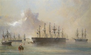 アイルランドのベレヘイブン南西海岸に集結したアトランティック テレグラフ ケーブル フリート...、1866 年。 作： Robert Charles Dudley