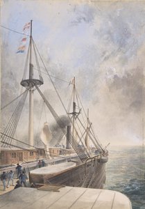 グレート イースタン号の甲板にあるポート パドル ボックスから後方を見た図、1865 ～ 66 年。 作： Robert Charles Dudley