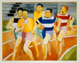 Les coureurs - 走者たち... （キャンバスに絵画） 作： ロバート・ドローネー