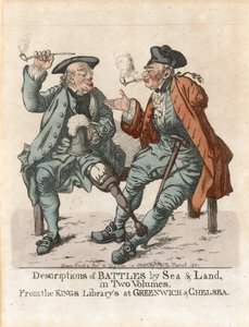 グリニッジとチェルシーにあるキングスライブラリーの2巻の海とレーンによる戦いの説明の広告 作： Robert Dighton