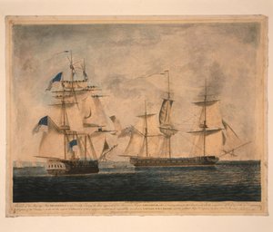HMSシャノンが1813年6月1日、1813年にUSSチェサピークを占領 作： Robert Dodd
