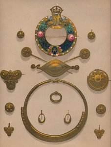金の装飾品とブローチ、1863年。 作： Robert Dudley