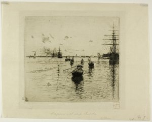 蒸気船とゴンドラのあるラグーン、ヴェネツィア 作： Robert Frederick Blum