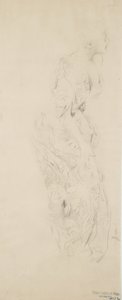 フラワープリントのドレスを着た女性のスケッチ、ムードトゥミュージックの壁画用、1893-98年（グラファイトとバフウーヴ紙に黄色の鉛筆） 作： Robert Frederick Blum