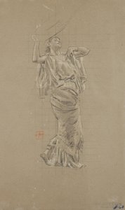 Moods to Music壁画の女性像の研究（紙に白黒のチョーク） 作： Robert Frederick Blum