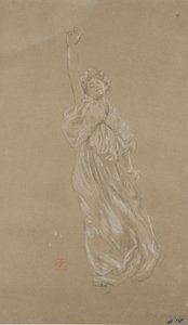 Moods to Music壁画のための立っているドレープの女性像の研究（紙に黒と白のチョーク） 作： Robert Frederick Blum