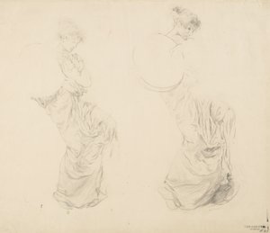 Moods to Music壁画用の2人の女性像の研究、1893-95年（バフウォーブ紙に赤鉛筆で黒鉛を塗ったもの） 作： Robert Frederick Blum