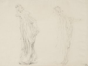 Moods to Music壁画用の2人の女性像の研究、1893年から95年（クリーム色の紙の上に黄色の鉛筆で黒鉛を塗ったもの） 作： Robert Frederick Blum
